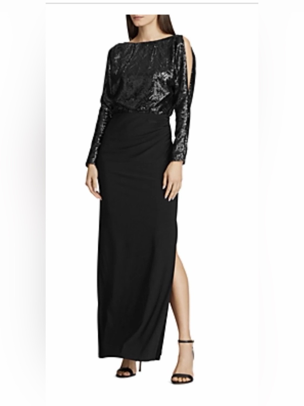 Lauren Ralph Lauren Black Side-Slit Maxi Gown